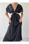 JDR Bel Kol Detaylı Özel Tasarım Saten Elbise