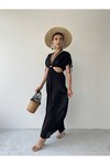 JDR Bel Kol Detaylı Özel Tasarım Saten Elbise