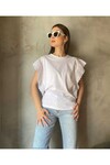 JDR Kolları Dantelli Kadın T-shirt Beyaz
