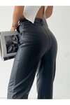 JDR Özel Tasarım  Dikişli Yüksek Bel Deri Pantolon