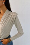 JDR Özel Tasarım Kruvaze Omuz Detaylı Zıbın Uzun Kollu Bluz